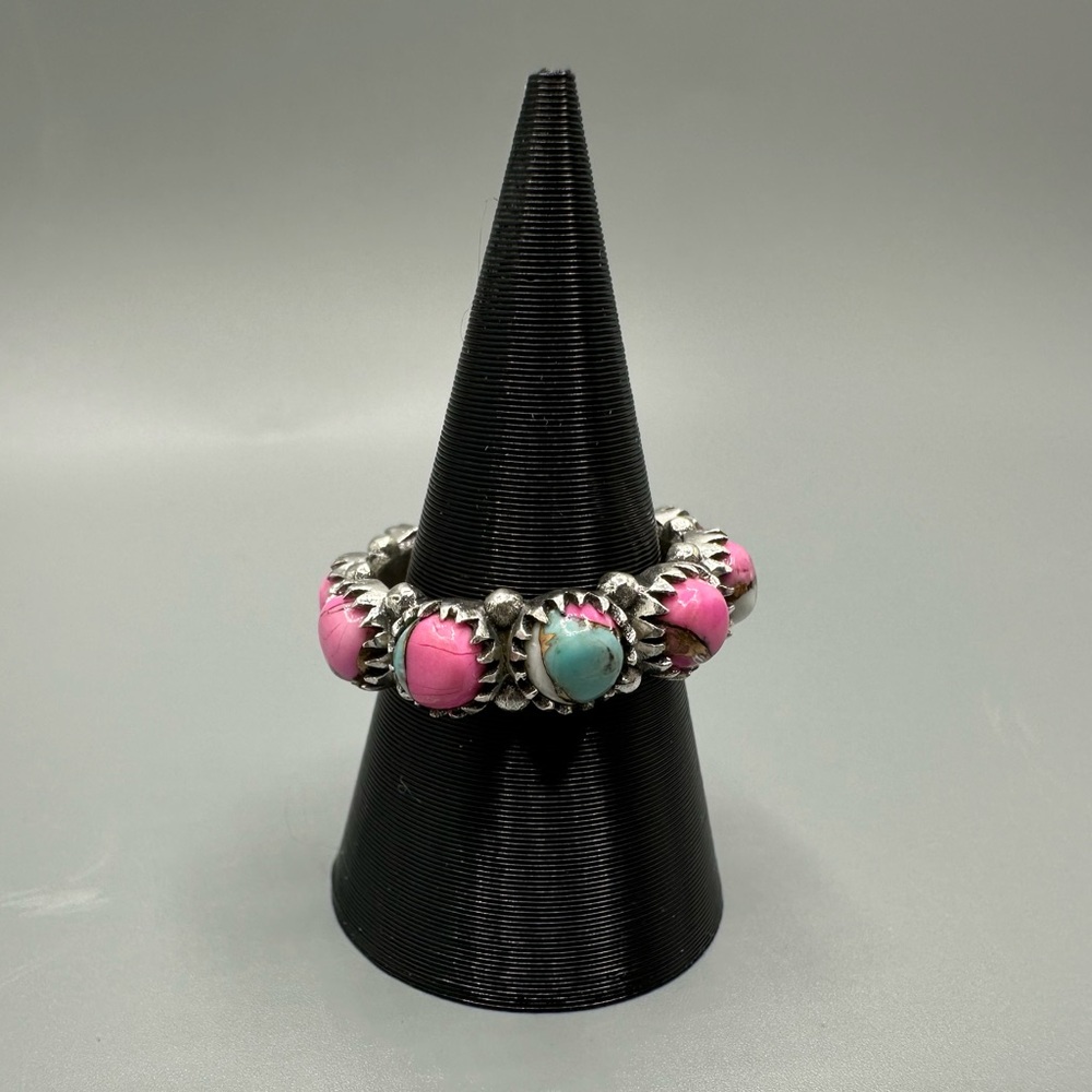 Cotton Candy Dahlia Turquoise Sterling Silver 925 Eternity Ring Handmade Band